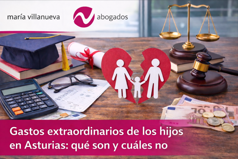 Gastos extraordinarios de los hijos en Asturias con calculadora, facturas y símbolo familiar tras divorcio