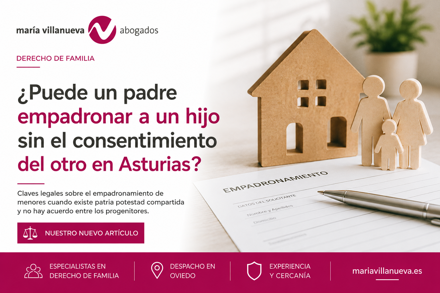 Infografía jurídica sobre si un padre puede empadronar a un hijo sin el consentimiento del otro progenitor en Asturias.