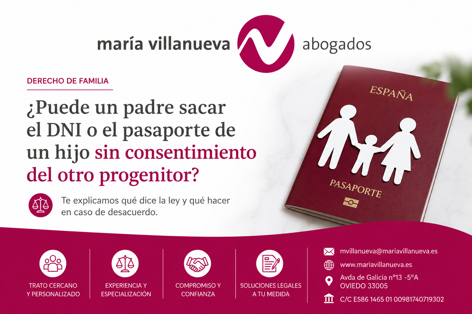 Imagen informativa sobre si un padre puede sacar el DNI o el pasaporte de un hijo sin el consentimiento del otro progenitor en Asturias.