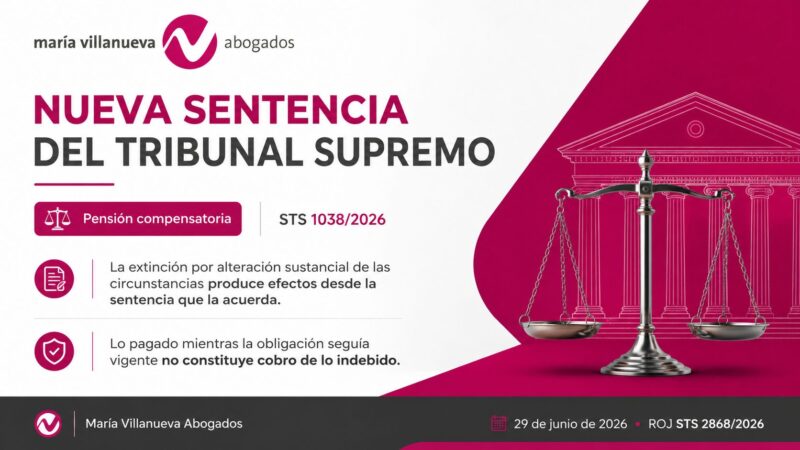Infografía sobre la STS 1038/2026, de 29 de junio, relativa a la extinción de la pensión compensatoria y la devolución de cantidades abonadas.